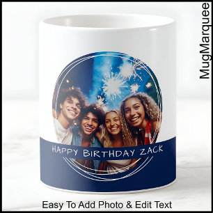 Caneca De Café Foto & Mensagem Personalizada Branco & Azul C41 Me