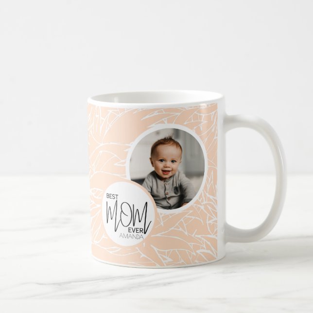 Caneca De Café Foto Mínima Chic Melhor Mãe Sempre Rosa (Direita)