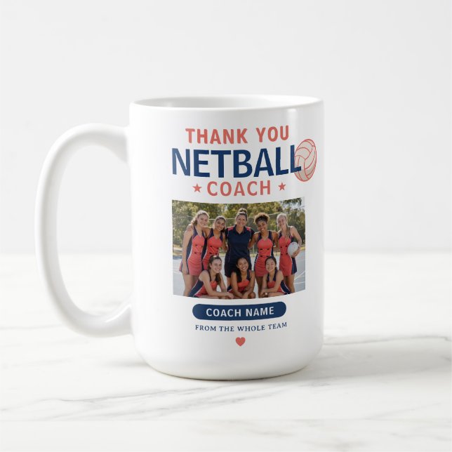 Caneca De Café Foto Moderna da Equipe de Netball Obrigado Treinad (Esquerda)