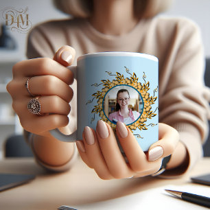 Caneca De Café Foto Moderna de Mandala Floral em 3D com Laranja e