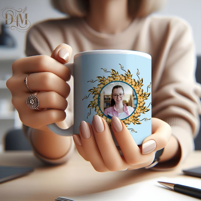 Caneca De Café Foto Moderna de Mandala Floral em 3D com Laranja e (Criador carregado)
