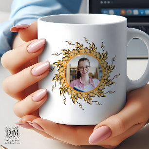 Caneca De Café Foto Moderna de Mandala Floral em 3D com Laranja e