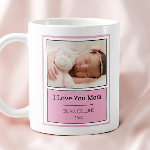 Caneca De Café Foto Moderna Rosa Personalizada Dia das Mães Bebê
