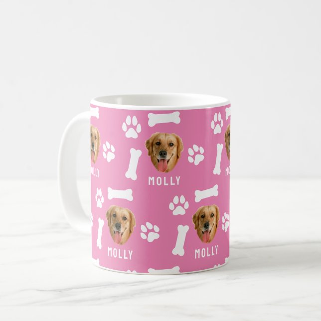 Caneca De Café Foto & Nome de Cachorro Personalizado Rosa (Frente Esquerda)