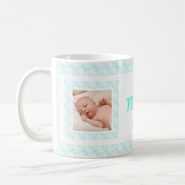 Caneca De Café Foto personalizada Blue Pattern Day Mummy (Esquerda)