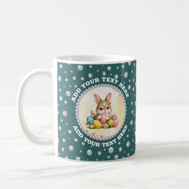 Caneca De Café Foto Personalizada com Pérolas em Círculo sobre Az (Esquerda)