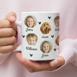 Caneca De Café Foto personalizada com três rostos e nomes