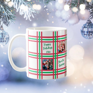 Caneca De Café Foto Personalizada Da Família De Xadrezes Verdes V