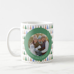 Caneca De Café Foto Personalizada Da Família Verde Vermelha, Árvo