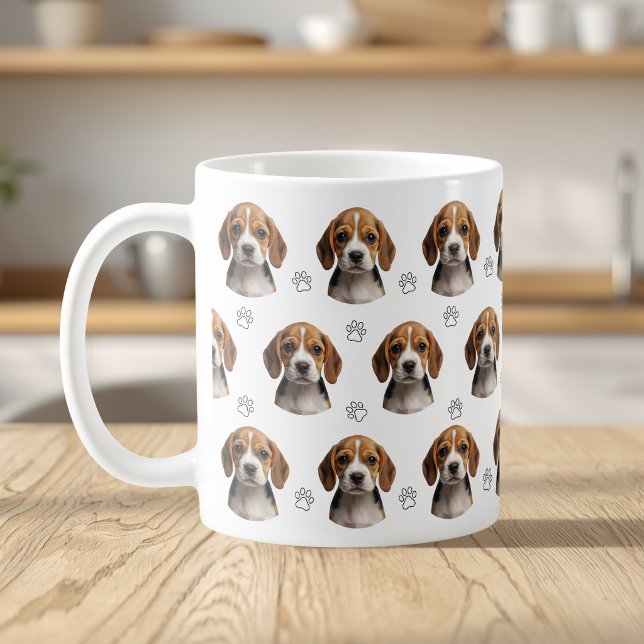 Caneca De Café Foto Personalizada de Cachorro com Padrão de Pata (Criador carregado)