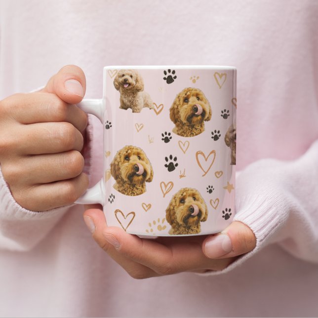 Caneca De Café Foto Personalizada de Cachorro Rosa (Criador carregado)