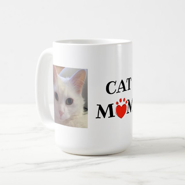 Caneca De Café Foto Personalizada de Citação da Mãe do Cat dia de (Frente Esquerda)