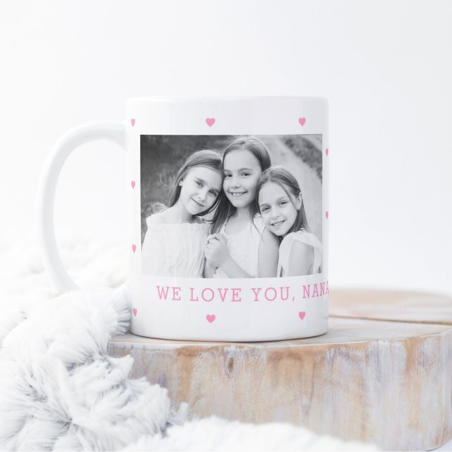 Caneca De Café Foto personalizada de COR EDITABLE Hearts (Criador carregado)