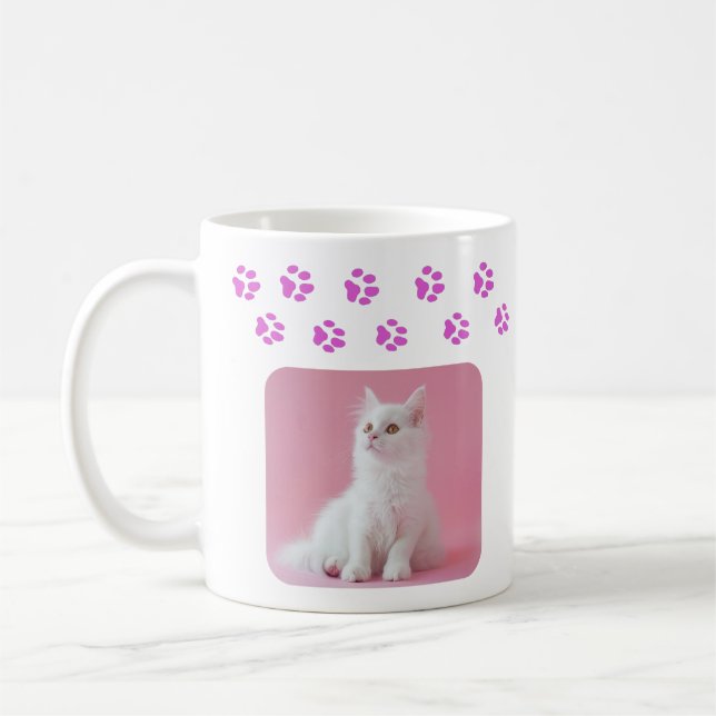 Caneca De Café Foto Personalizada De Gato E Impressões De Pata Ro (Esquerda)