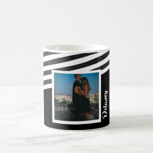 Caneca De Café Foto personalizada de padrão preto e distribuído
