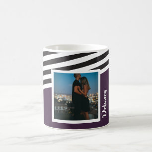 Caneca De Café Foto Personalizada De Púrpura E Padrões Estimulado