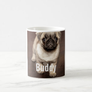 Caneca De Café Foto personalizada do cão do Pug e seu nome do c