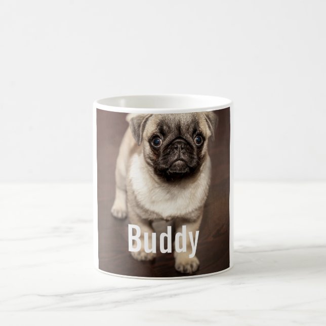 Caneca De Café Foto personalizada do cão do Pug e seu nome do cão (Centro)