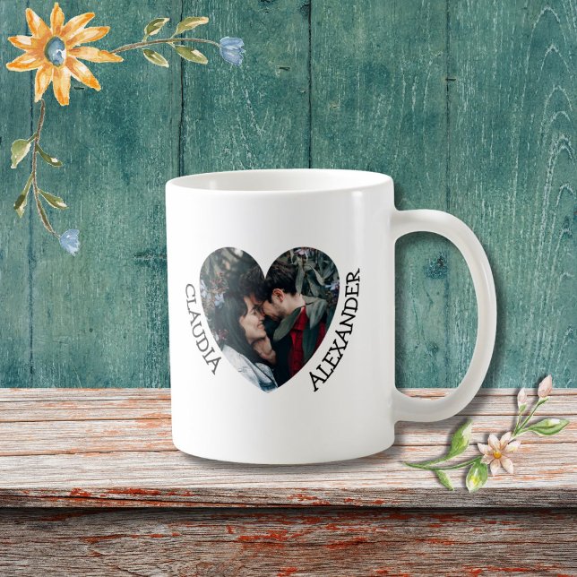 Caneca De Café Foto personalizada do casal cardíaco e 2 nomes per (Criador carregado)