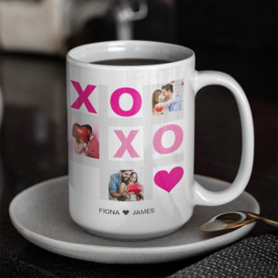 Caneca De Café Foto Personalizada do Coração Rosa do Feliz dia de