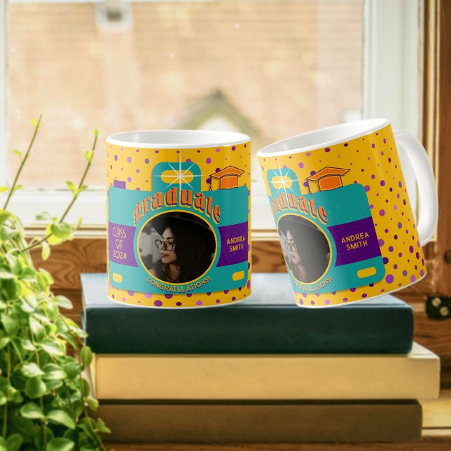 Caneca De Café Foto personalizada do formando - Arte retrógrada c (Criador carregado)