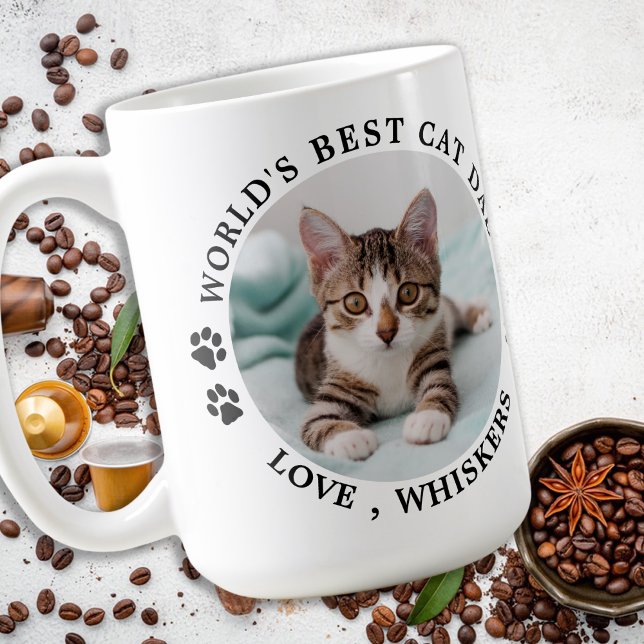 Caneca De Café Foto personalizada do melhor Pai de gatos do mundo (Criador carregado)