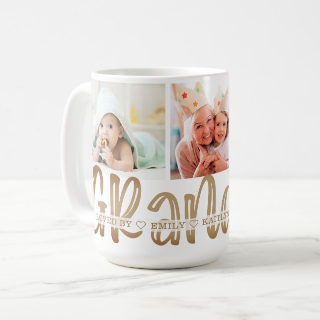 Caneca De Café Foto Personalizada Dourada Moderna e Cute GRANDMA  (Frente Esquerda)