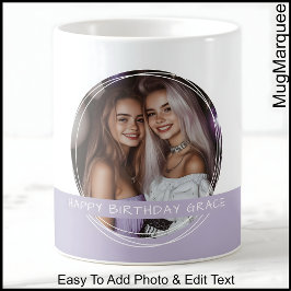 Caneca De Café Foto personalizada e memória branca e lilac C123
