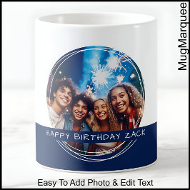 Caneca De Café Foto personalizada e memória branca e Marinho C41