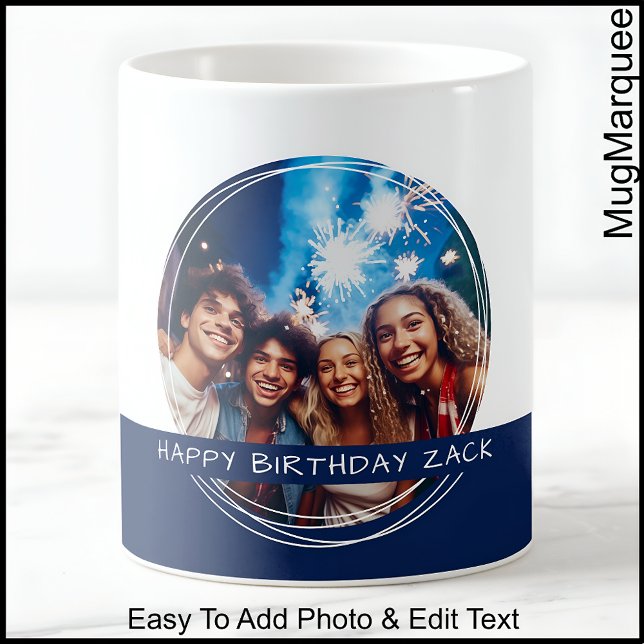 Caneca De Café Foto personalizada e memória branca e Marinho C41 (Criador carregado)