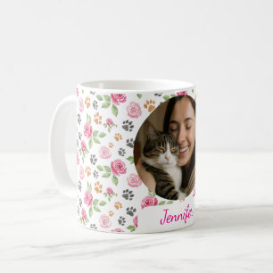 Caneca De Café Foto Personalizada e Nome Aquarela Rosas e Impress