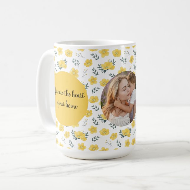 Caneca De Café Foto Personalizada Floral | Presente de dia de as  (Frente Esquerda)