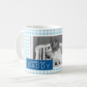 Caneca De Café Foto personalizada Gingham, o melhor Pai do mundo