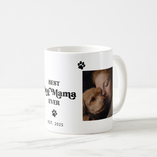 Caneca De Café Foto personalizada, MELHOR MÃE DE CACHORRO DE EST  (Frente Esquerda)