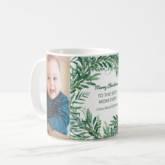 Caneca De Café Foto personalizada Melhor Mola de Natal Mãe (Frente Esquerda)