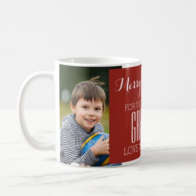 Caneca De Café Foto Personalizada - Melhor Vovó de Natal Vermelho (Esquerda)