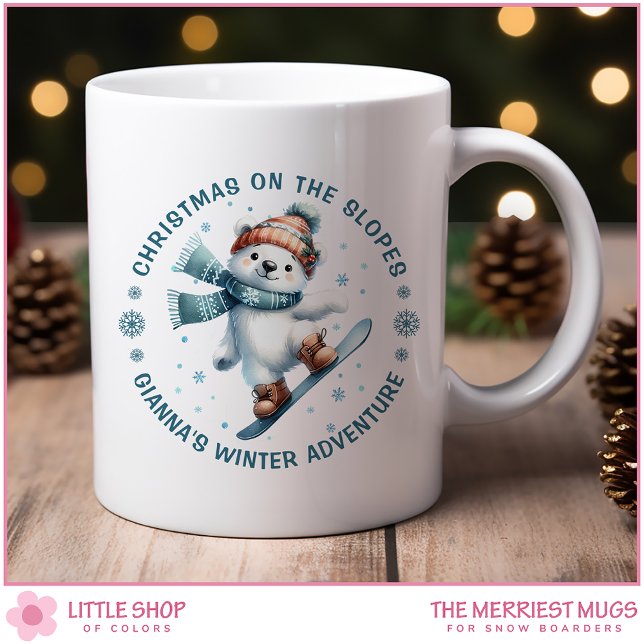 Caneca De Café Foto Personalizada Snowboarding Urso Polar (Criador carregado)
