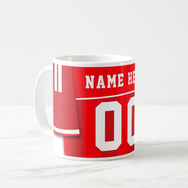 Caneca De Café Foto personalizável de futebol Jersey Mug, Vermelh (Frente Esquerda)