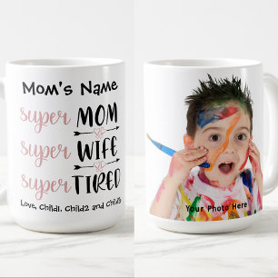 Caneca De Café Foto personalizável Super-Mãe Super-Esposa Cansada