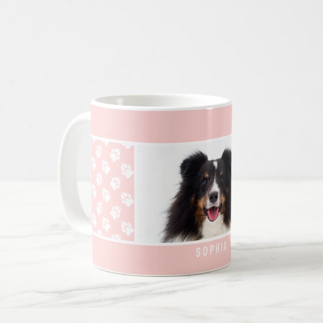 Caneca De Café Foto Pet Personalizada Cor-de-Rosa Esbranquiçada C (Frente Esquerda)