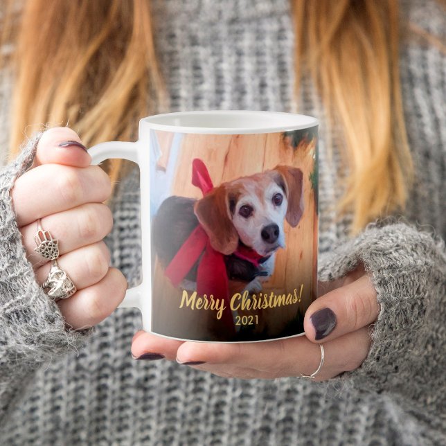 Caneca De Café Foto Pet Personalizada Script Feliz Natal Do Cão (Criador carregado)