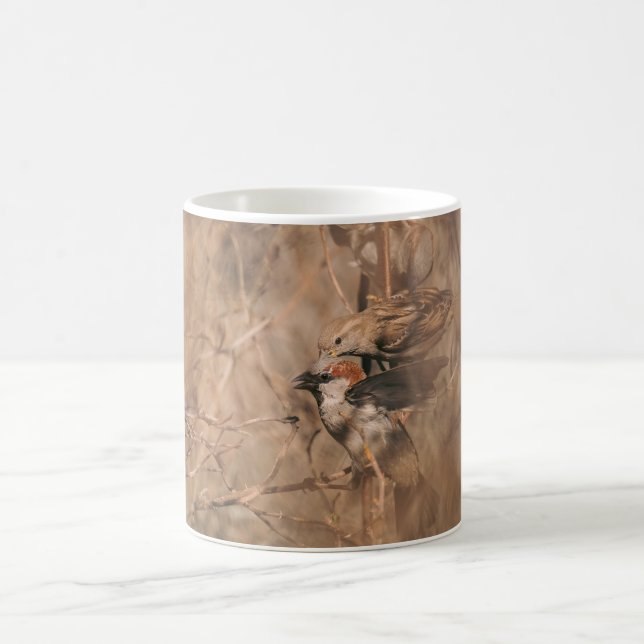 Caneca De Café Fotografia de pardais na primavera Fotografia da v (Centro)