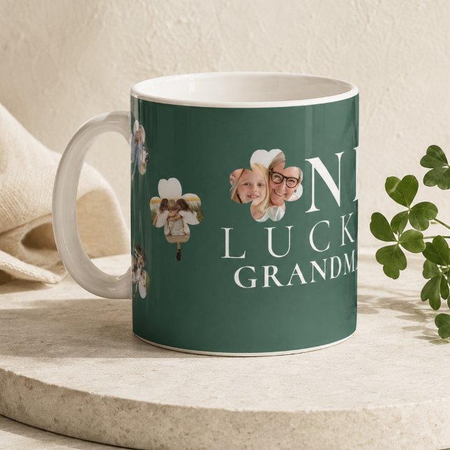Caneca De Café Fotografia do Trevo Verde da Avó Sortuda (Lucky Grandma Green Shamrock Photo Coffee Mug)