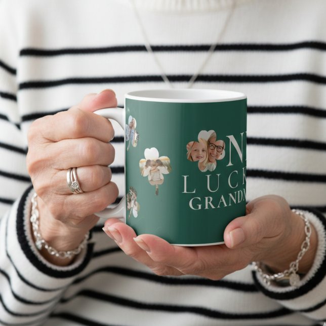 Caneca De Café Fotografia do Trevo Verde da Avó Sortuda (Lucky Grandma Green Shamrock Photo Coffee Mug)