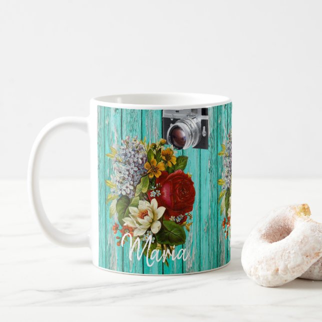 Caneca De Café Fotografia: Floral Green Mug (Com Donut)