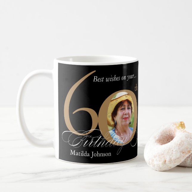 Caneca De Café Fotografia personalizada de 60º aniversário: Doura (Com Donut)