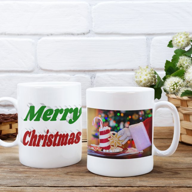 Caneca De Café Fotografia vermelha e verde do Feliz Natal (Criador carregado)