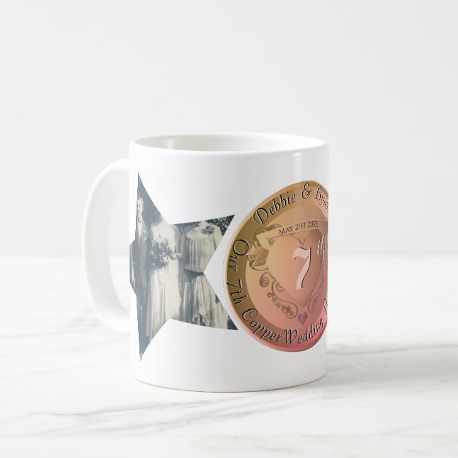 Caneca De Café Fotografias do 7/22 Aniversário do Casamento Cobre (Frente Esquerda)