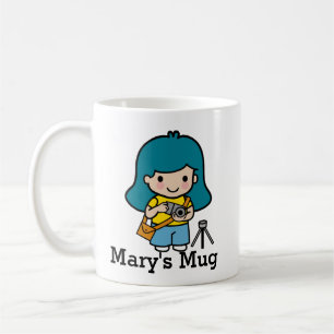 Caneca De Café Fotógrafo bonito da menina/journalista da foto