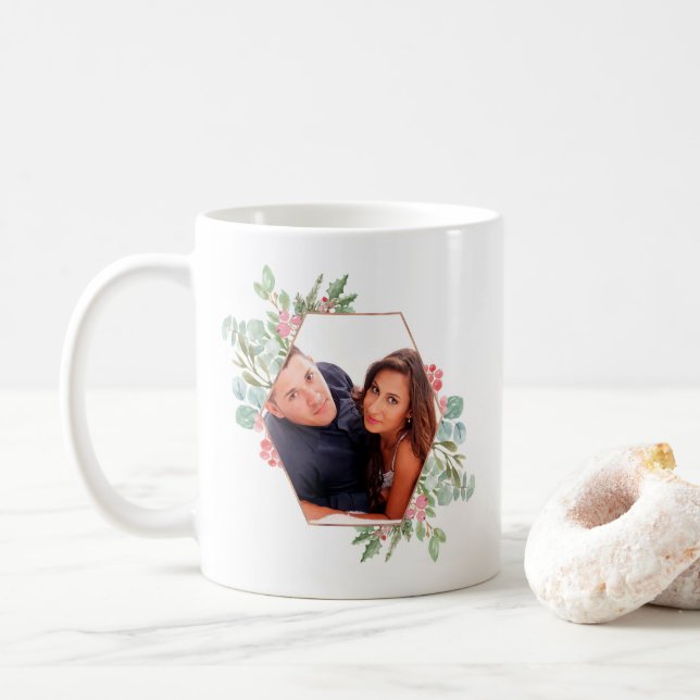 Caneca De Café Fotomural de Natal Geométrico em Aquarela (Com Donut)